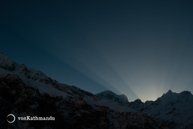 Bursts of morning rays over Annapurna